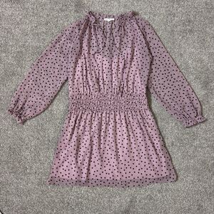 Socialite Dress Womens Large Pink Polka Dot Smocked Mini Chiffon Long Sleeve